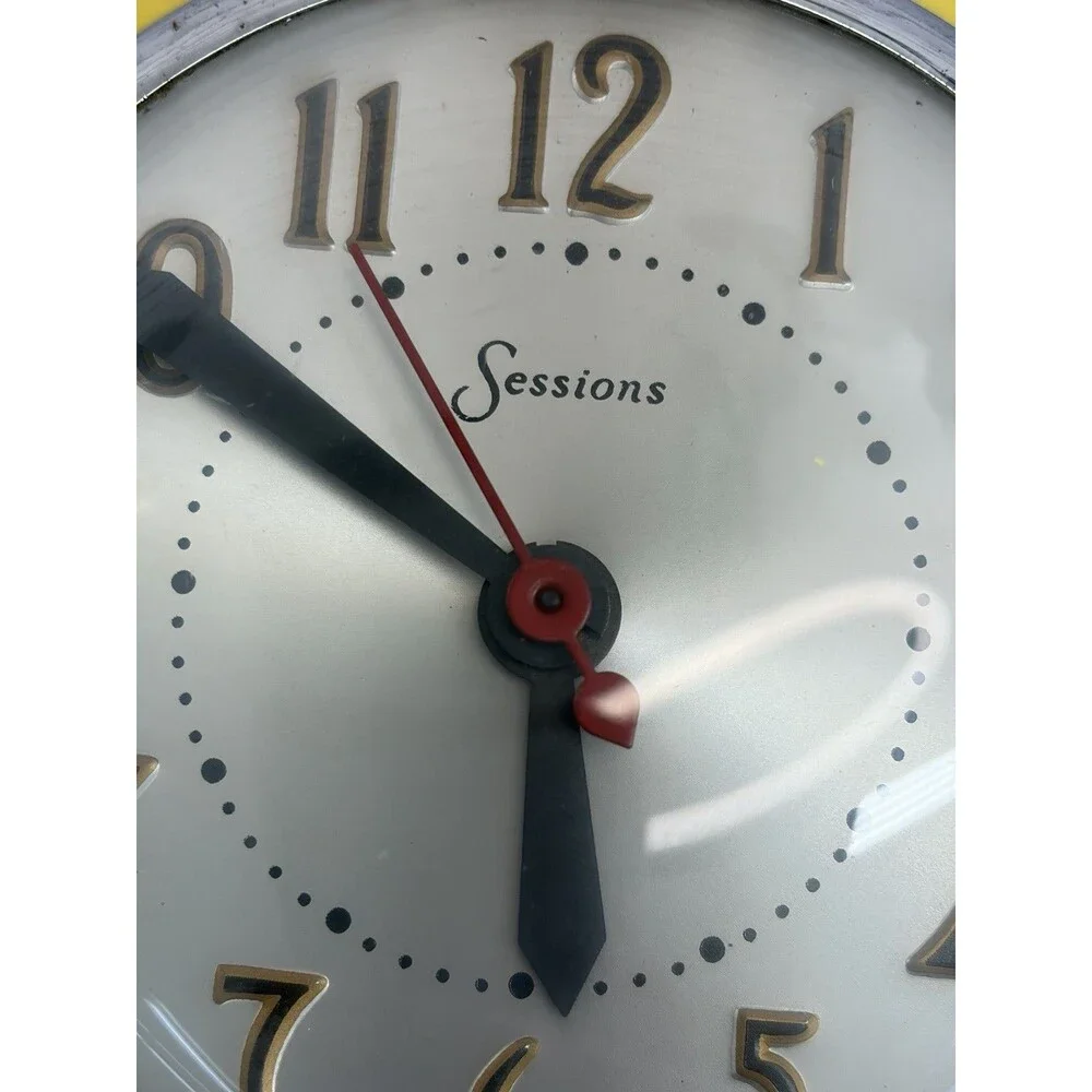 Vintage Sessions Yellow Teapot Wall Clock Works Rare Color Vintage